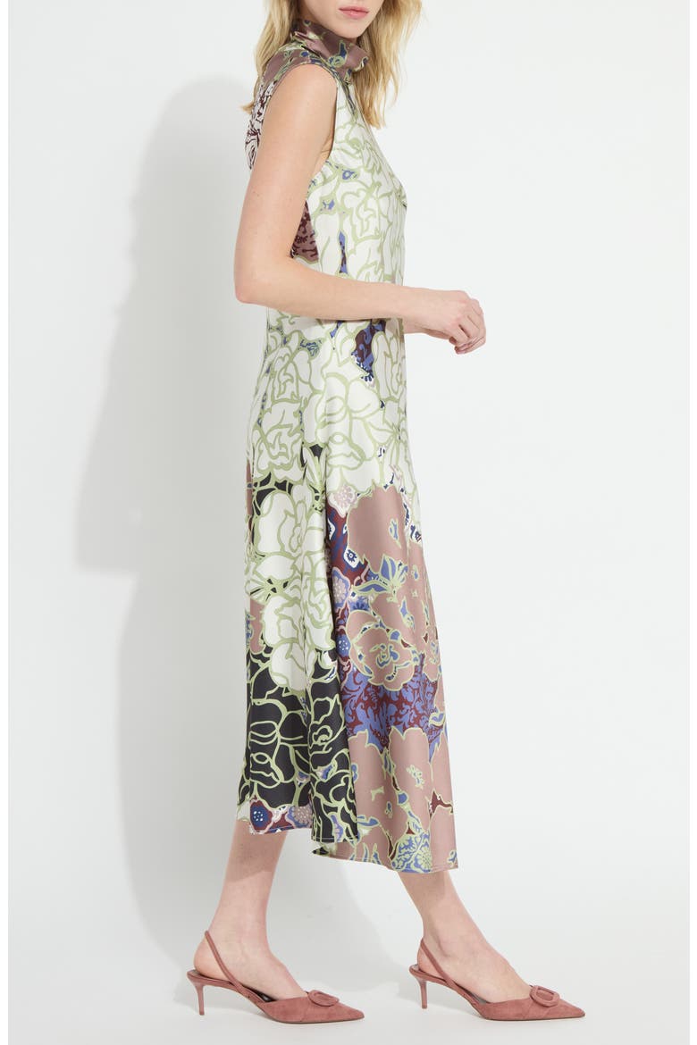 Flora Mock Neck Bias Cut Midi Dress, Alternate, color, ANTIQUE GARDEN