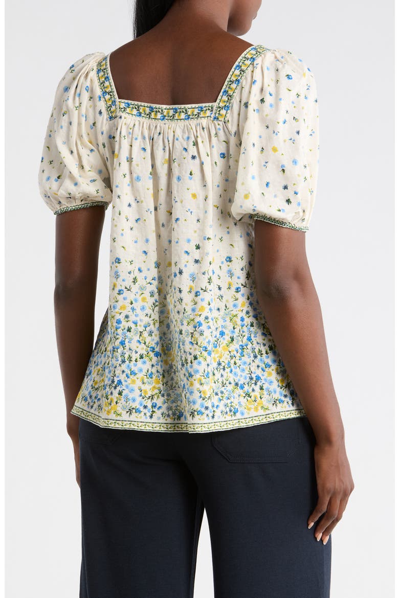Printed Square Neck Top, Alternate, color, CREAM/ BLUE DITSY
