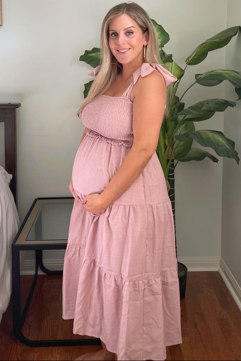 Bow Strap Tiered Midi Dress, Alternate, color, Mauve