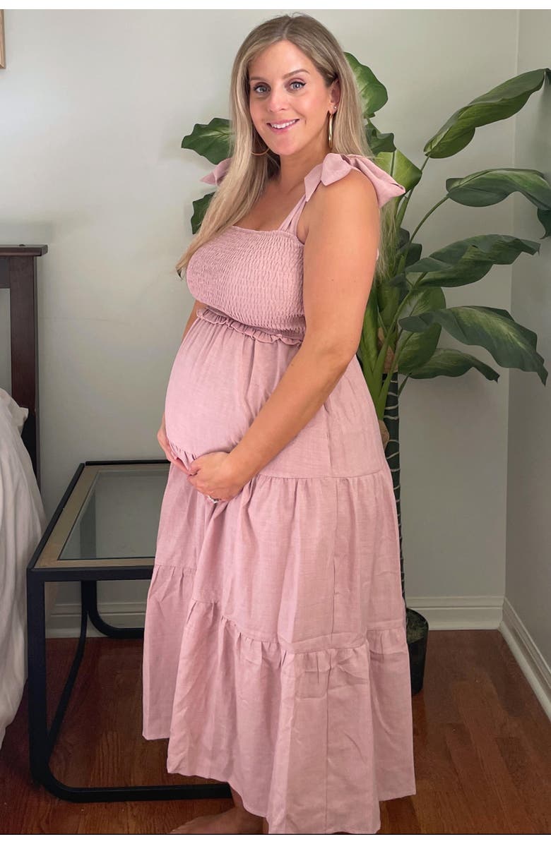 PinkBlush Bow Strap Tiered Midi Dress, Alternate, color, Mauve