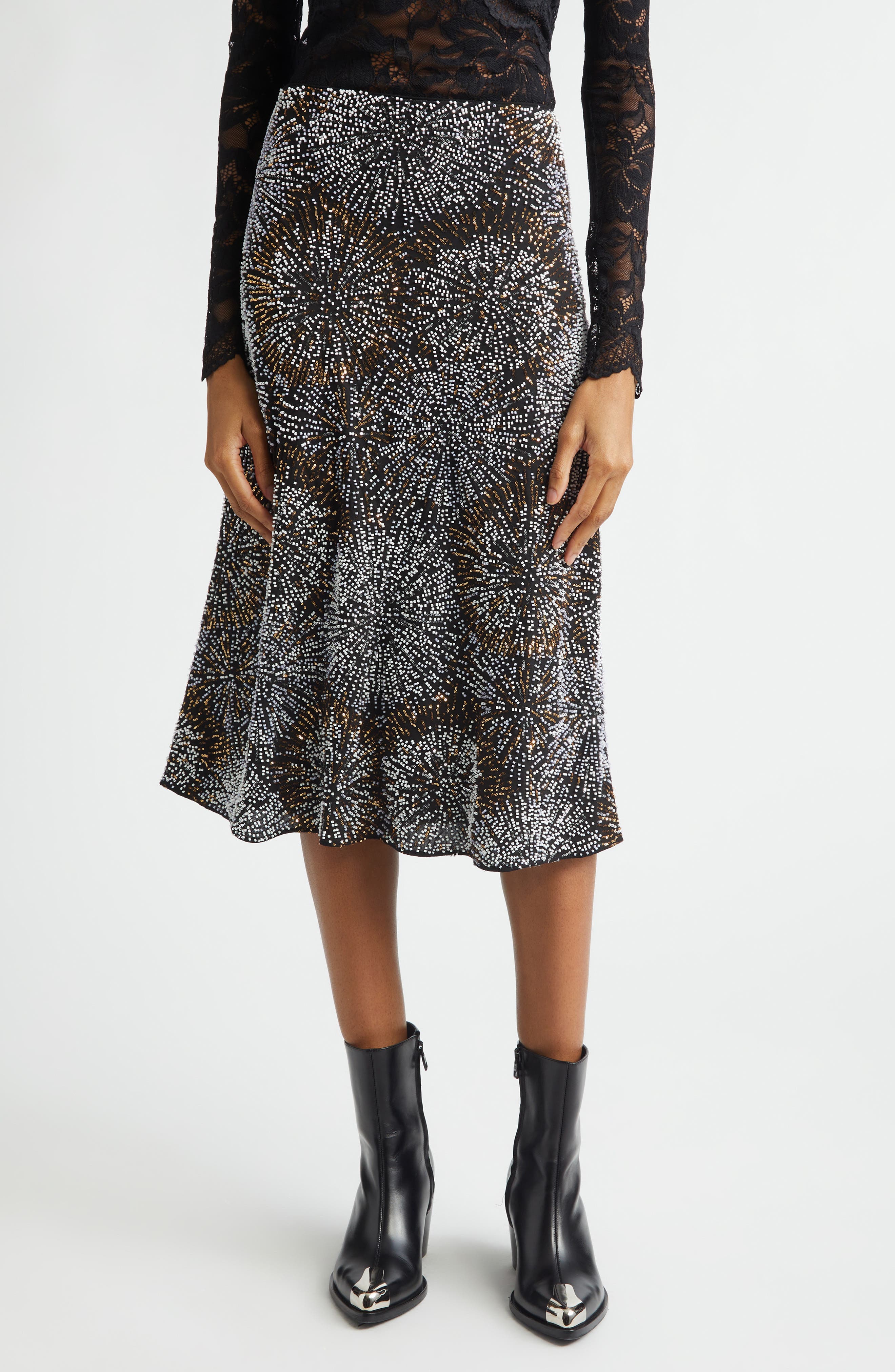 Firework Embellished Crepe Midi Skirt