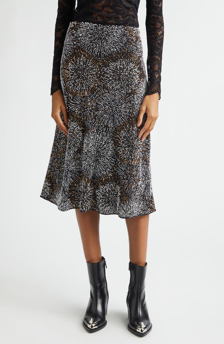 Rabanne Firework Embellished Crepe Midi Skirt, Main, color, Black