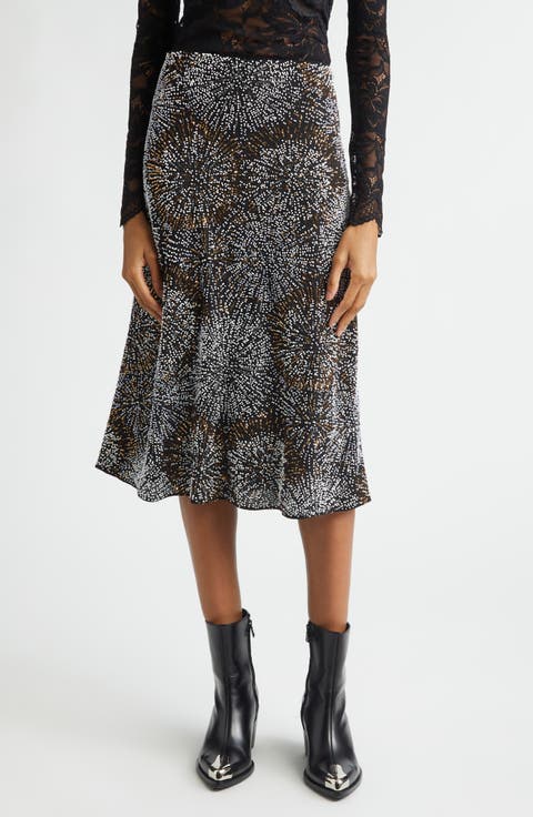 Firework Embellished Crepe Midi Skirt