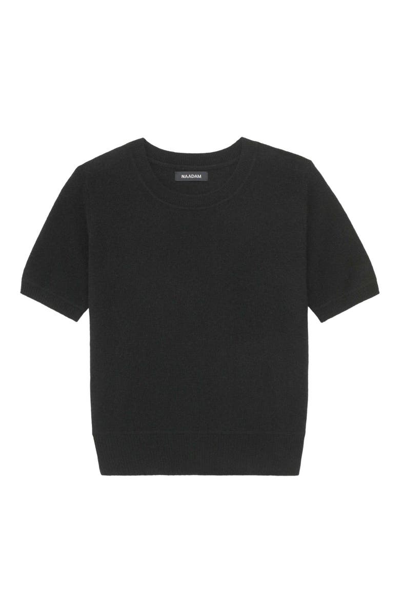 NAADAM Lightweight Cashmere Short Sleeve Sweater, Alternate, color, Black