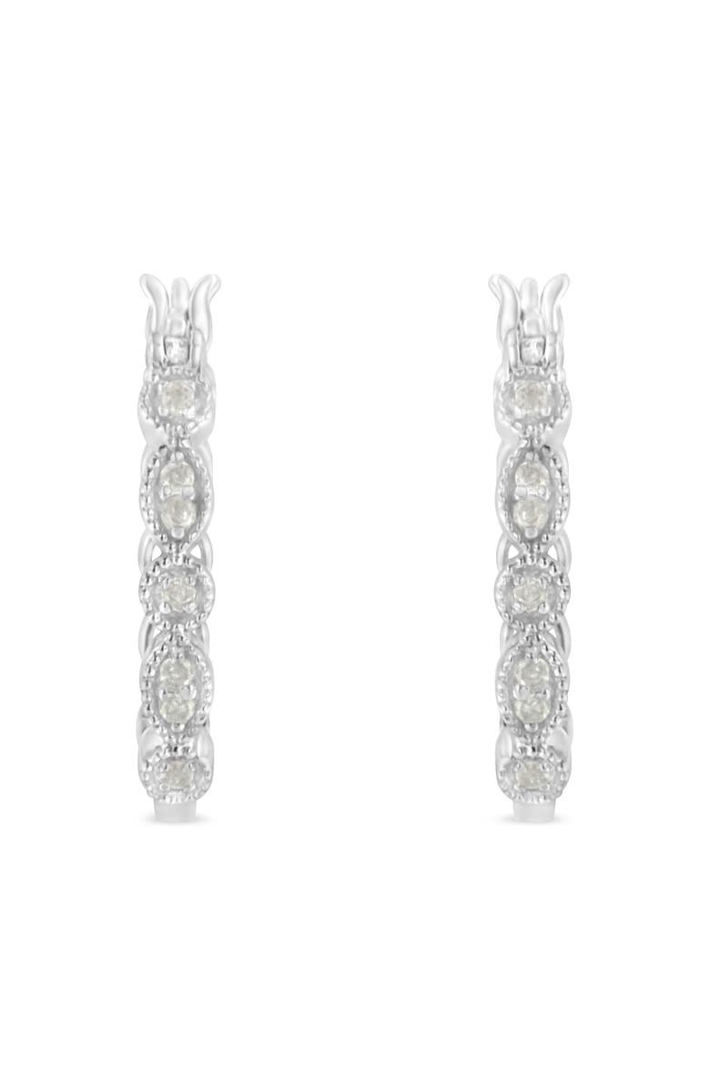 Haus of Brilliance Silver 1/6 Ct Diamond Milgrain Hoop Earring, Main, color, White