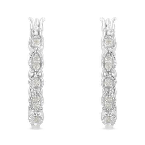 Silver 1/6 Ct Diamond Milgrain Hoop Earring