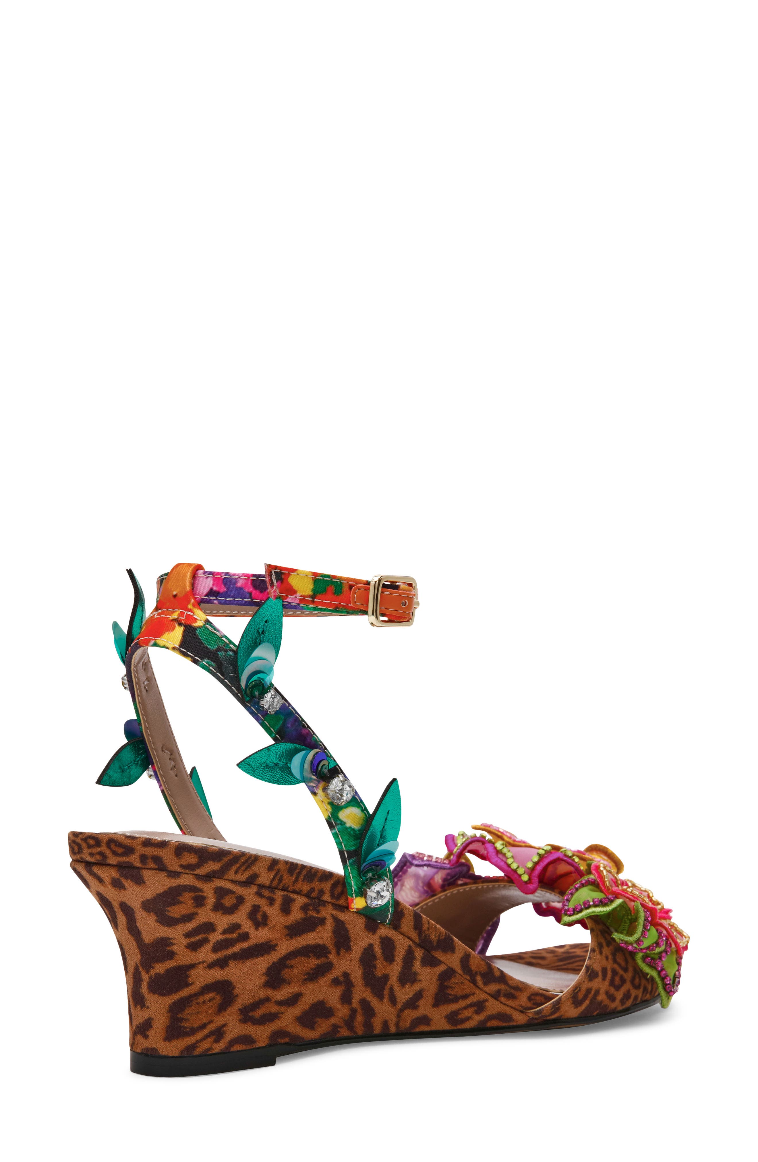 Betsey Johnson Spenser Ankle Strap Wedge Sandal, Alternate, color, Leopard Multi