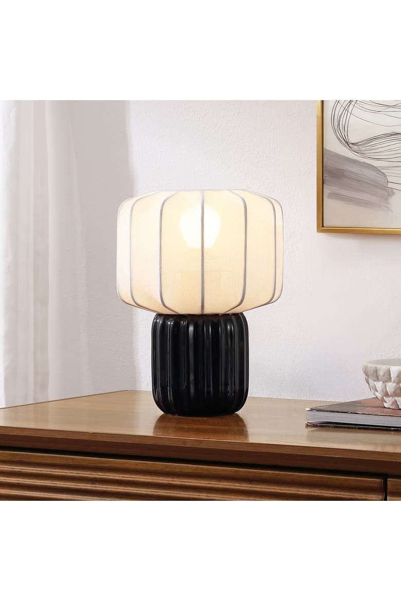Leola Modern Contemporary Ceramic Fluted Mini with Ribbed Cocoon Pumpkin Shade LED Table Lamp, Alternate, color, Black
