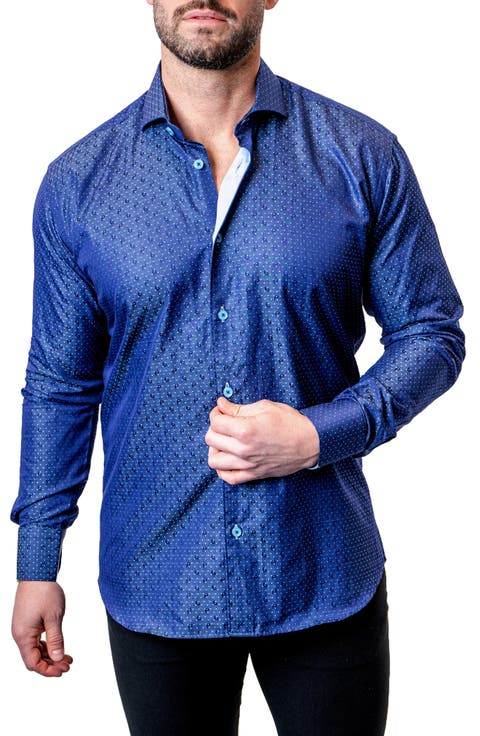 Einstein Dot Paisley Blue Contemporary Fit Button-Up Shirt