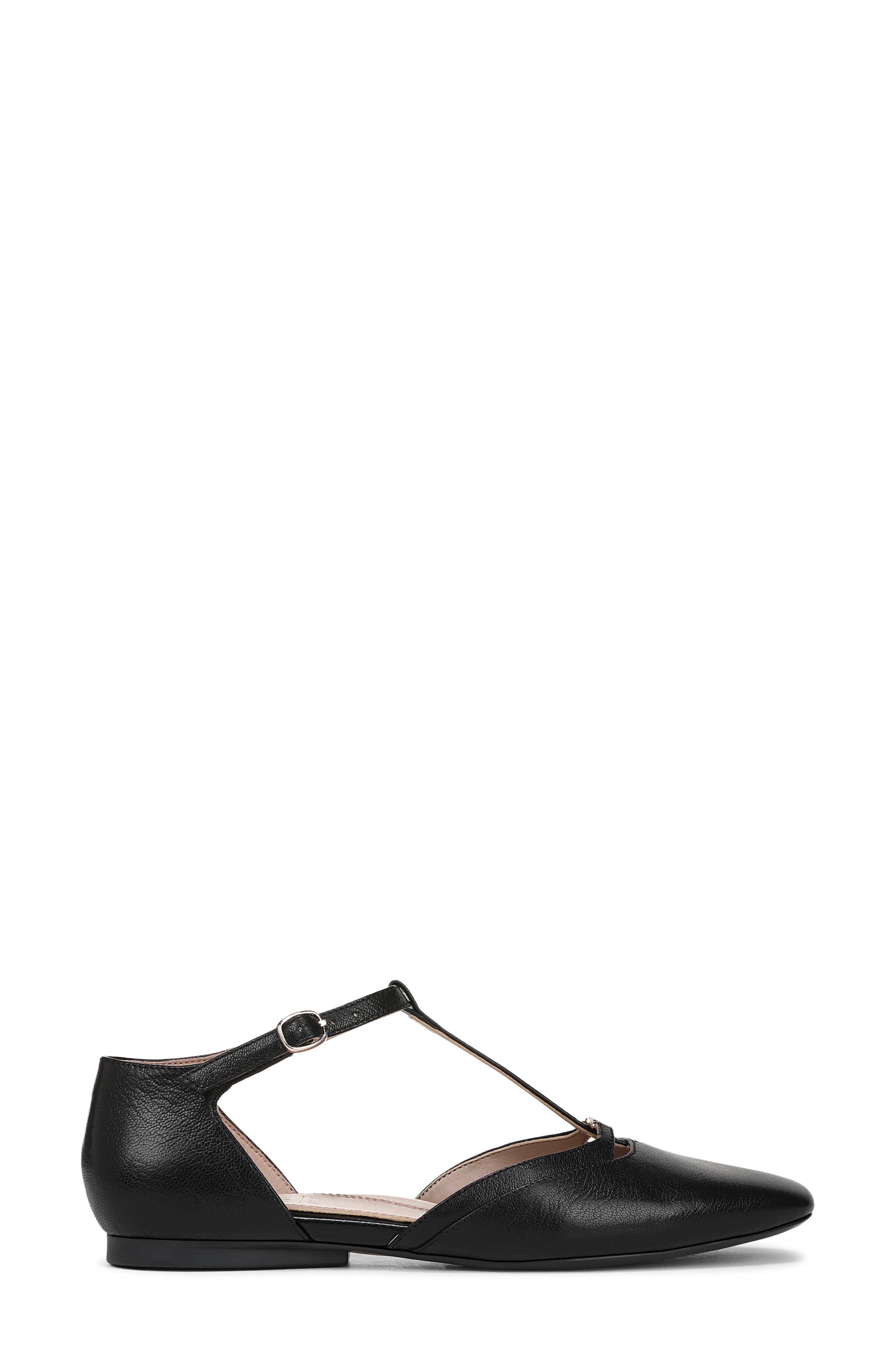 Naturalizer Caresse T-Strap Flat, Alternate, color, Black Leather