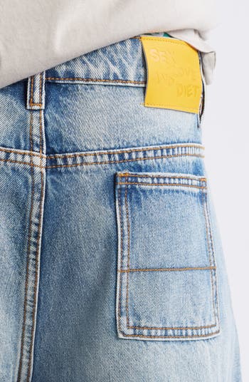 Snake Embroidered Denim Shorts