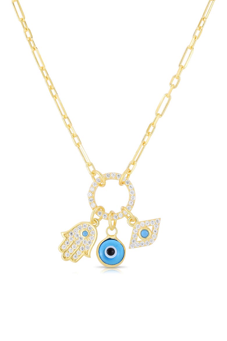 14K Gold Vermeil CZ Hamsa & Evil Eye Charm Pendant Necklace, Main, color, YELLOW GOLD