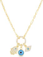 SPHERA MILANO 14K Gold Vermeil CZ Hamsa & Evil Eye Charm Pendant Necklace