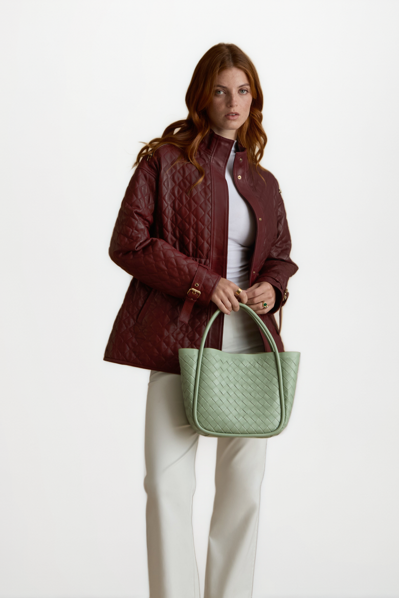 Nora Leather Coat, Alternate, color, Burgundy