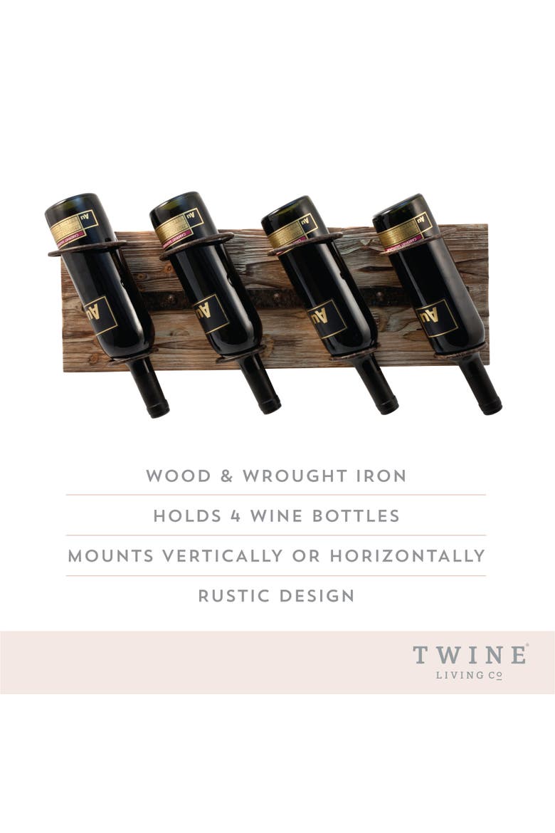 Wall Mounted Metal & Wood 4-Bottle Wine Rack, Alternate, color, Wood