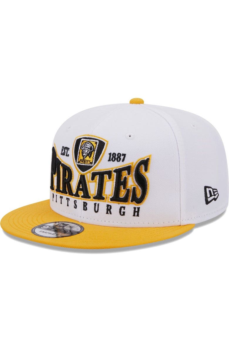 New Era Men's New Era White/Gold Pittsburgh Pirates Crest 9FIFTY Snapback Hat, Main, color, 