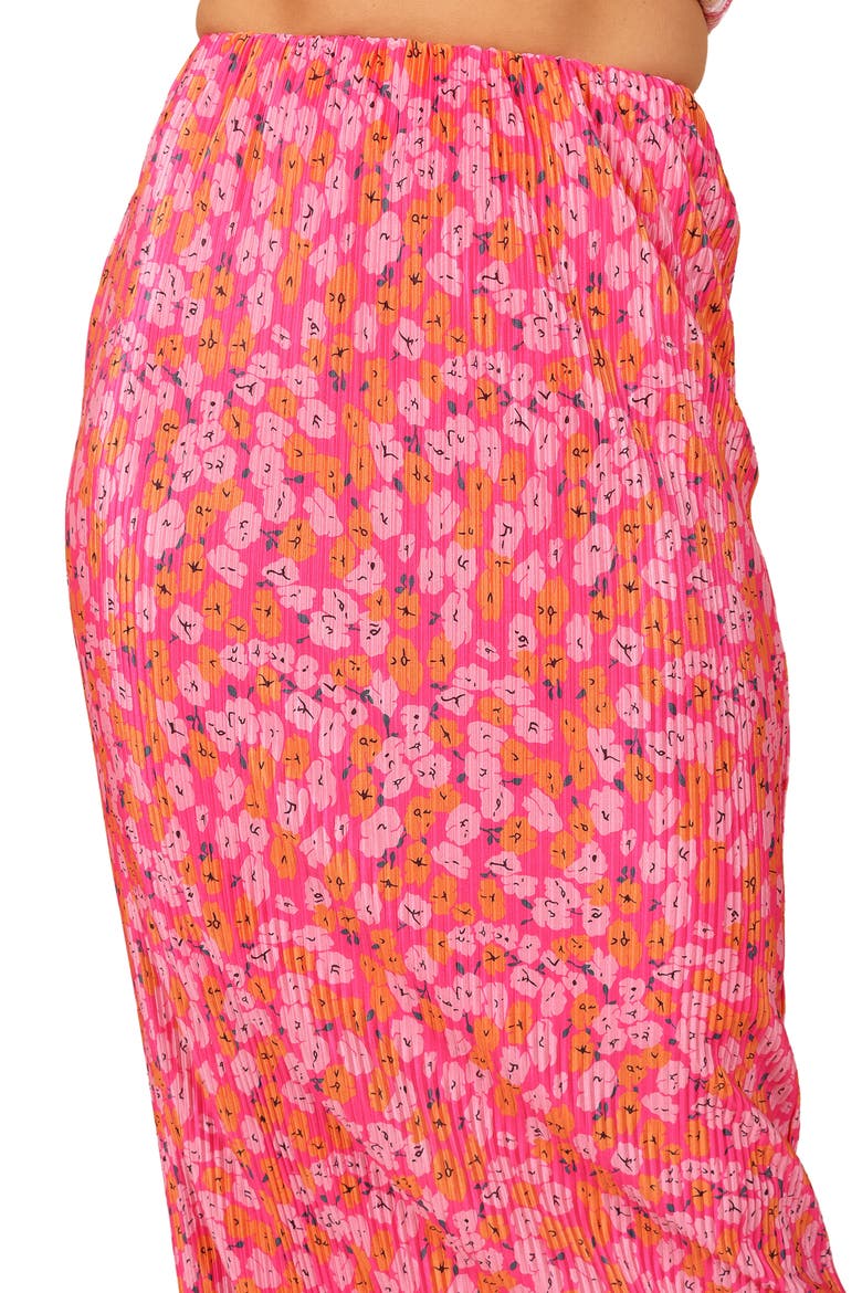 Minelli Floral Print Plissé Midi Skirt, Alternate, color, HOT PINK