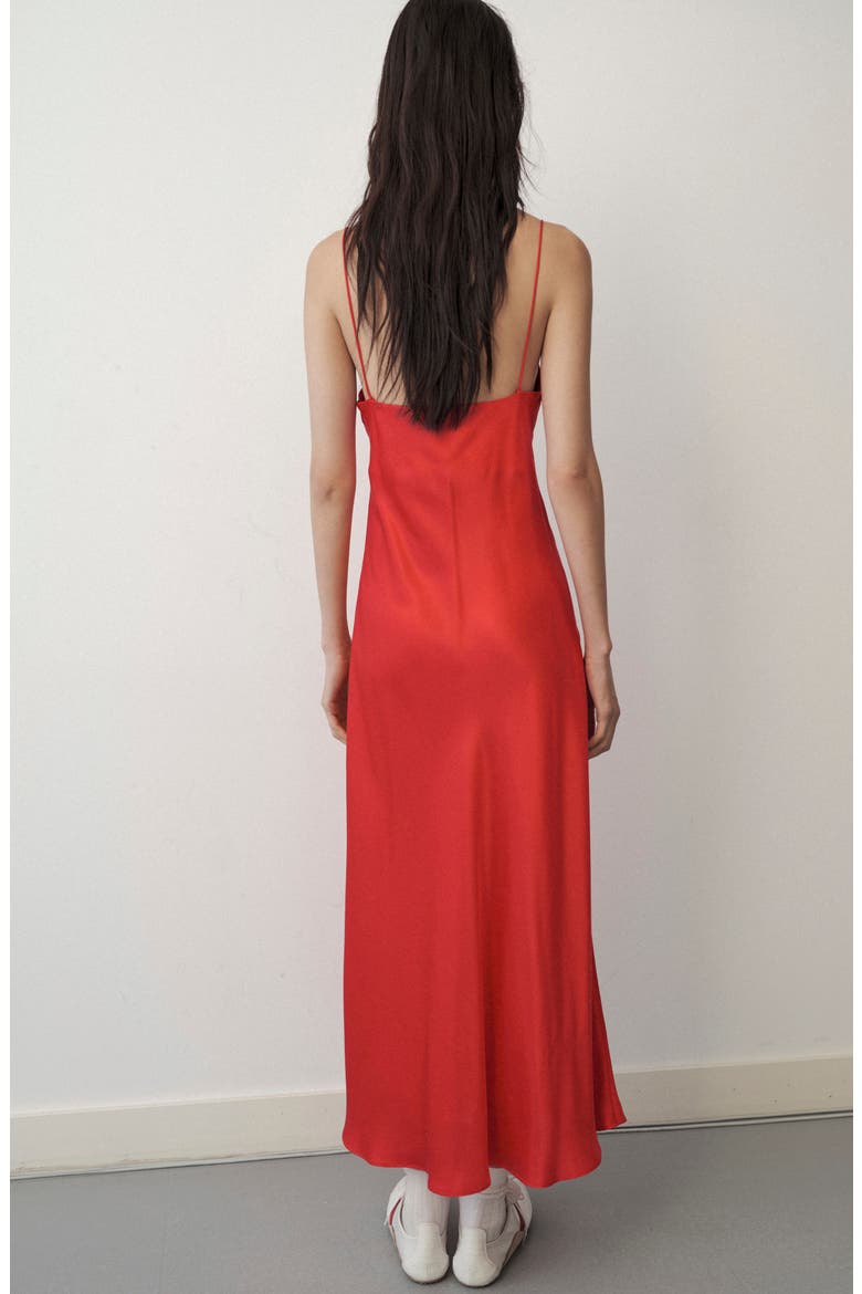 Silk Blend V-Neck Midi Dress, Alternate, color, RED