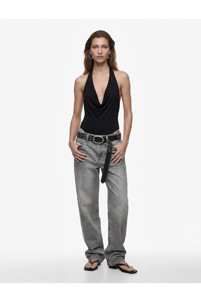 Halter Neck Drape Bodysuit, Main, color, BLACK