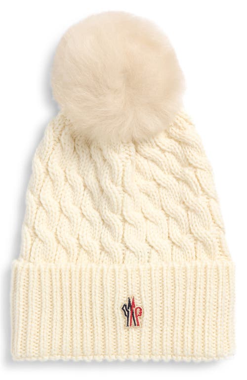 Moncler Logo Shearling-trimmed Virgin Wool Beanie In White