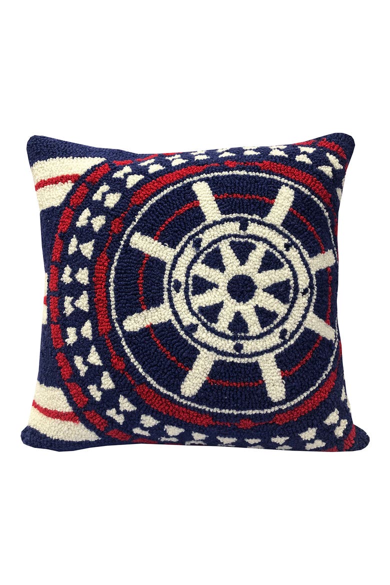 Nautical Wheel Indoor/Outdoor Throw Pillow, Main, color, BLUE/ WHITE/ RED