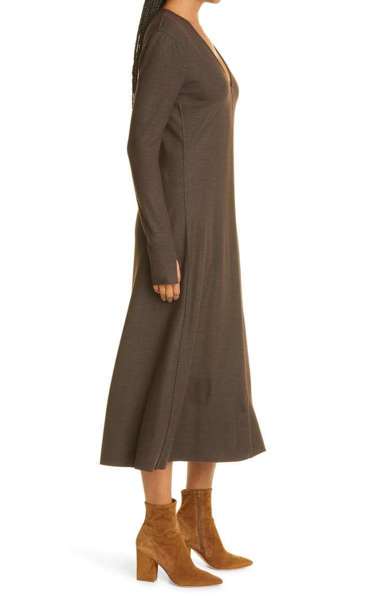 rag & bone Yan V-Neck Long Sleeve Wool Dress, Alternate, color, Chocobrw