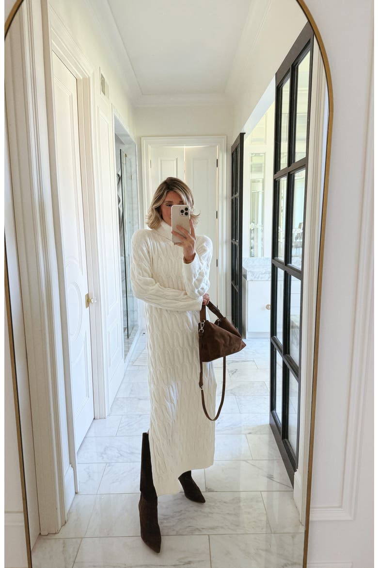 x @cellajaneblog Cable Knit Sweater Dress, Alternate, color, SNOW