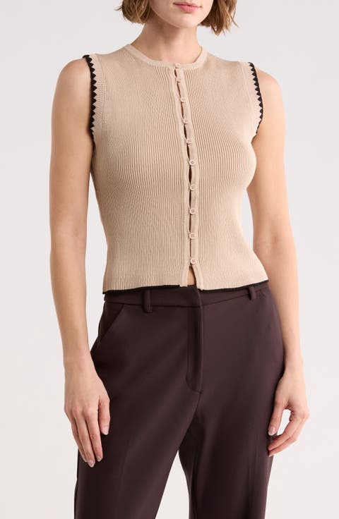 Contrast Stitch Knit Button Front Top