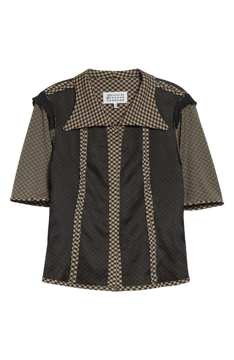 Maison Margiela Jacquard Silk Organza Mixed Media Short Sleeve Button-Up Shirt, Main, color, Beige/ Black