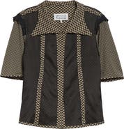 Maison Margiela Jacquard Silk Organza Mixed Media Short Sleeve Button-Up Shirt