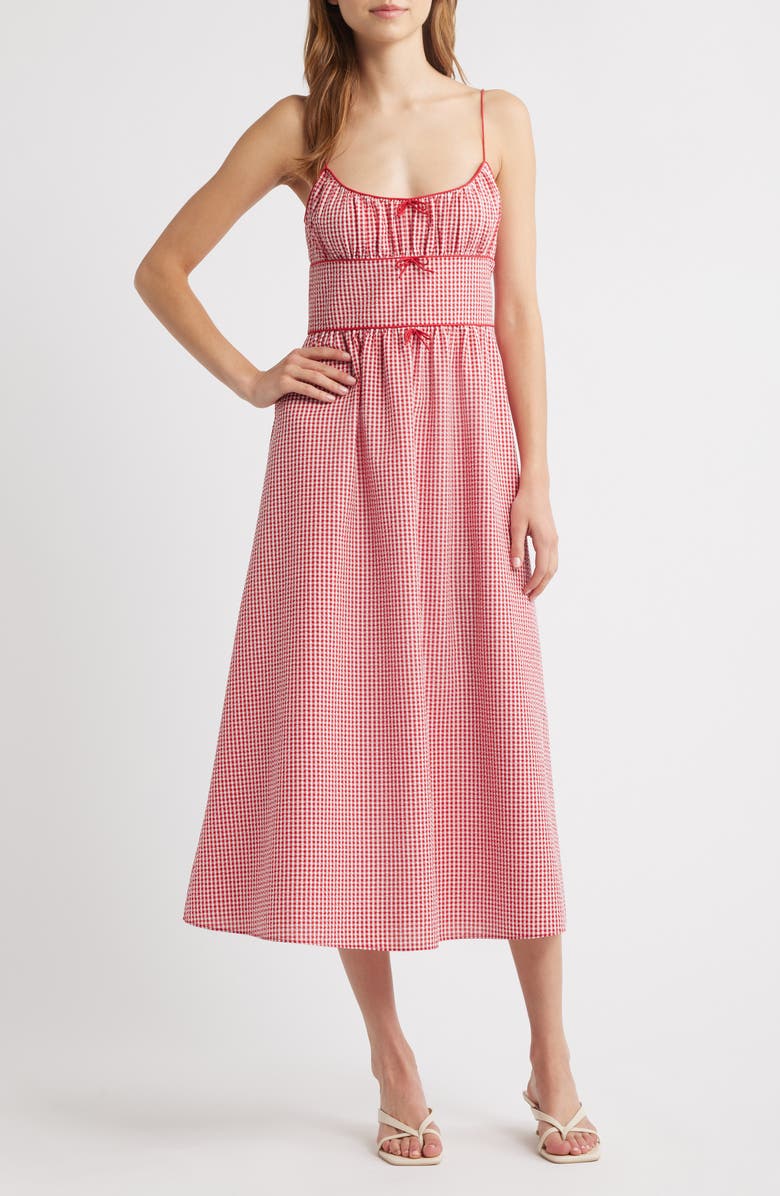 DÔEN Belline Check Midi Dress, Main, color, Rouge La Maddalena Gingham