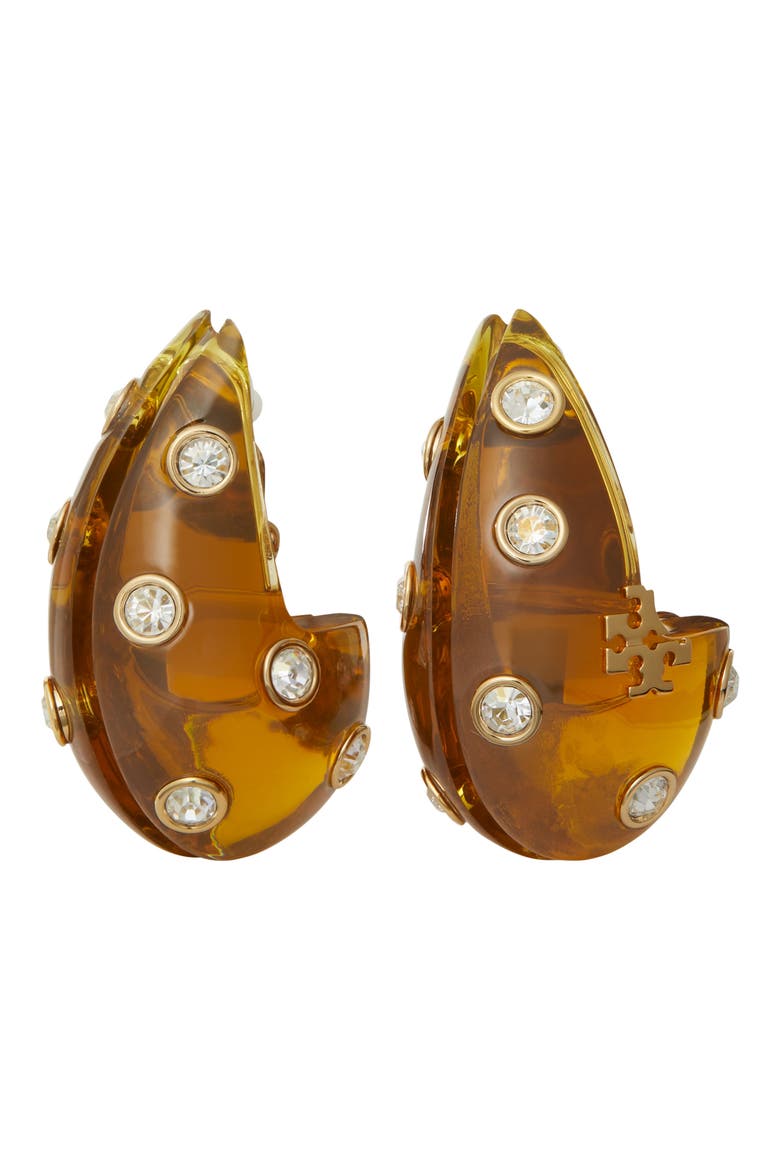 Pierced Earrings, Alternate, color, BROWN / CRYSTAL
