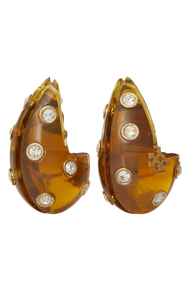 Tory Burch Pierced Earrings, Alternate, color, Brown / Crystal