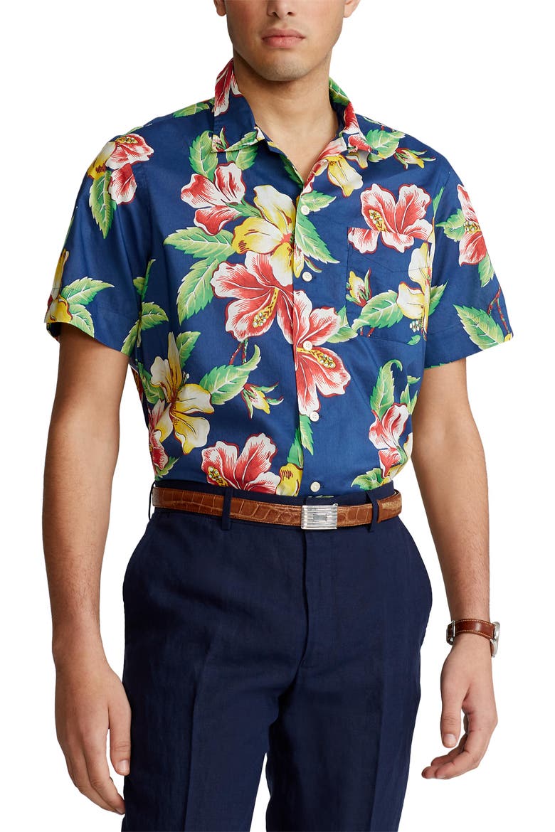 Short Sleeve Button-Up Shirt, Main, color, VINTAGE HIBISCUS
