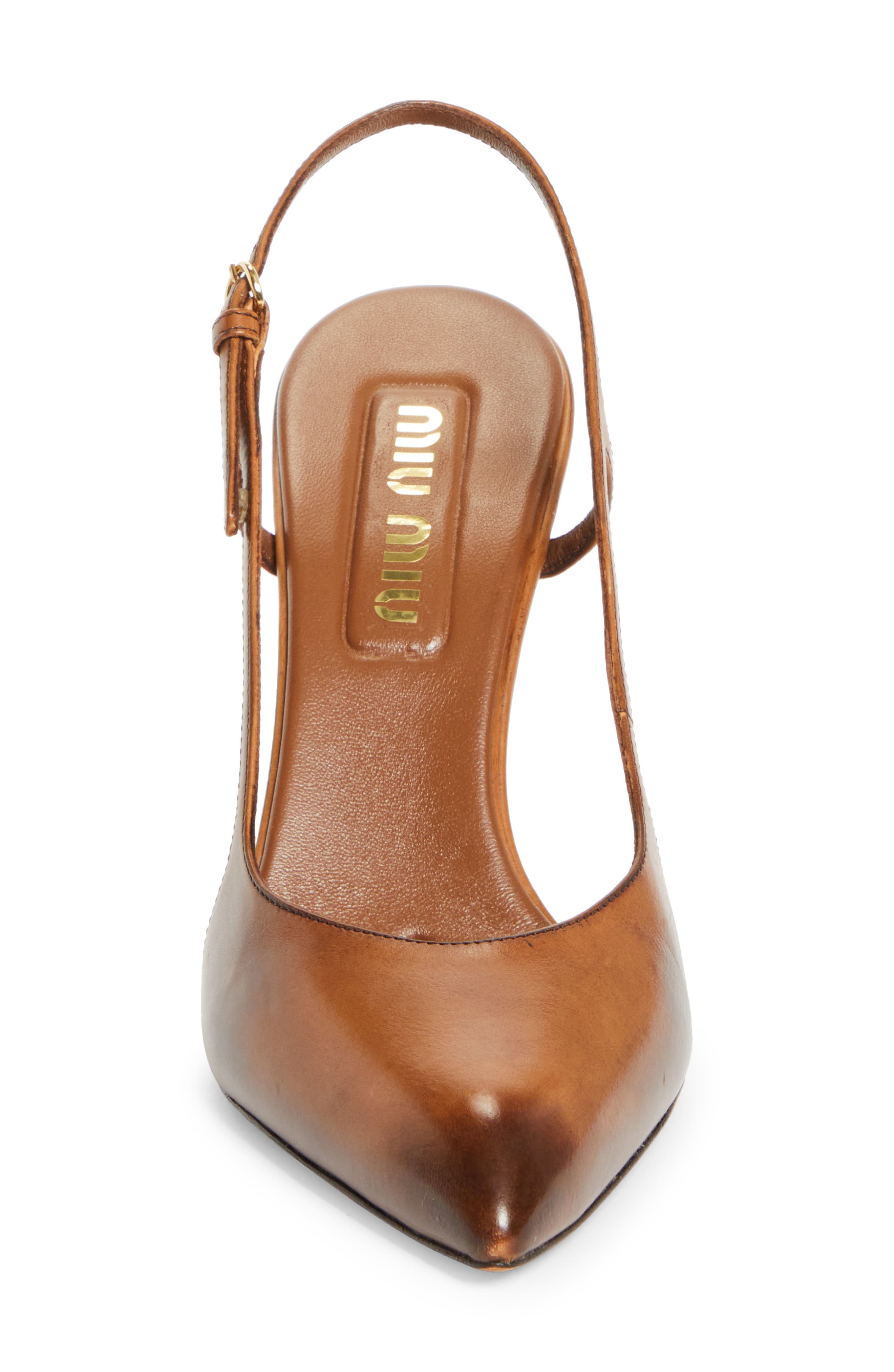 Miu Miu Waxed Calfskin Slingback Pump, Alternate, color, Cognac