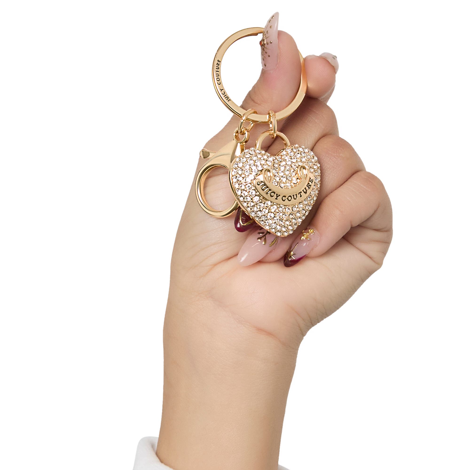 Juicy Couture Pave Heart Gold Keychain, Alternate, color, Gold, Silver