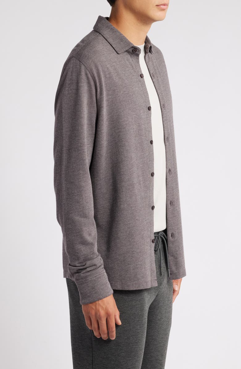 Robert Barakett Shearwood Herringbone Knit Button-Up Shirt, Alternate, color, Port