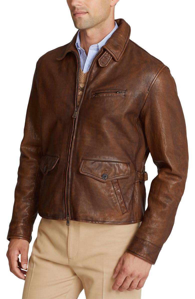 Ralph Lauren Purple Label Hugh Leather Newsboy Jacket, Alternate, color, 