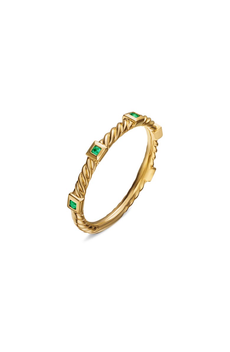 David Yurman Cable Collectibles<sup>®</sup> Stack Ring in 18K Yellow Gold with Emeralds, Alternate, color, Emerald 18K Yellow Gold