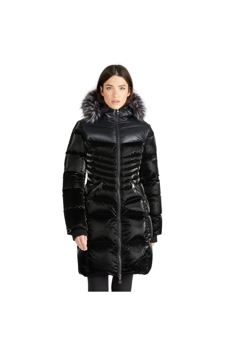 Faye Quilted Puffer with Fixed Hood and Detachable Hood and Faux Fur Trim, Main, color, Black