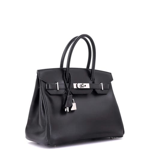 Pre-owned Hermes  Hermes Birkin Handbag Black Box Calf With Palladium Hardware 30 In Black