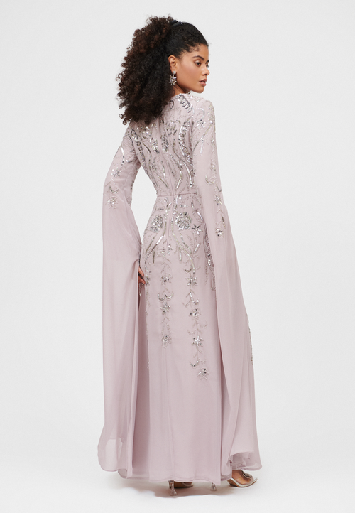 MARYISA MARYISA OCCASION MODEST EMBELLISHED SEQUIN BEADED COWL NECK EVENING MAXI DRESS