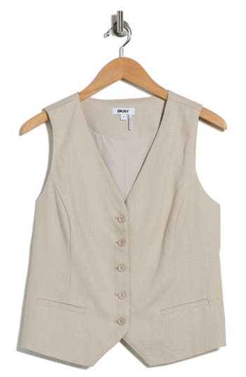 Dkny Linen Blend Vest In Gray