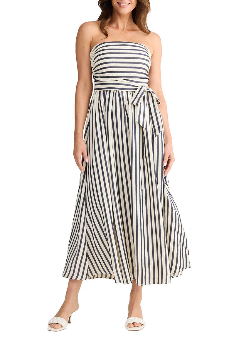 Avalon Strapless Maxi Dress, Main, color, NAVY STRIPE