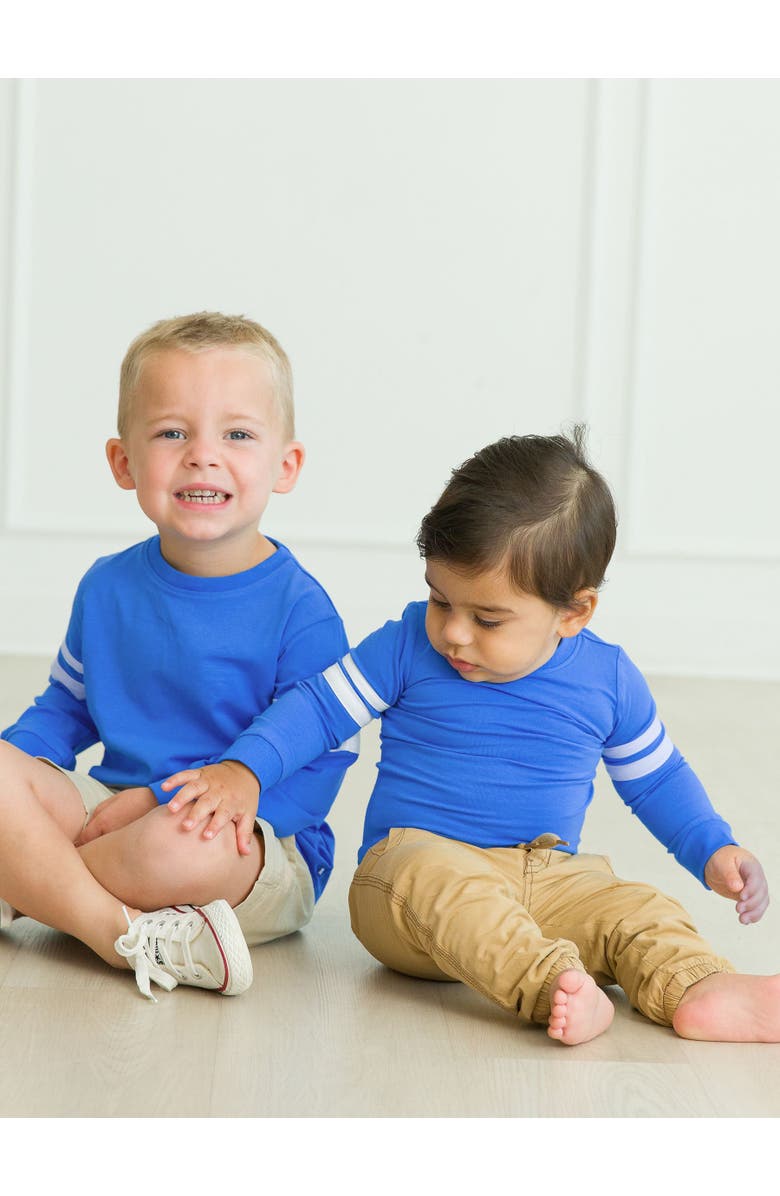 RuffleButts Baby Boys Racing Stripe Long Sleeve Bodysuit, Alternate, color, Sonic Blue
