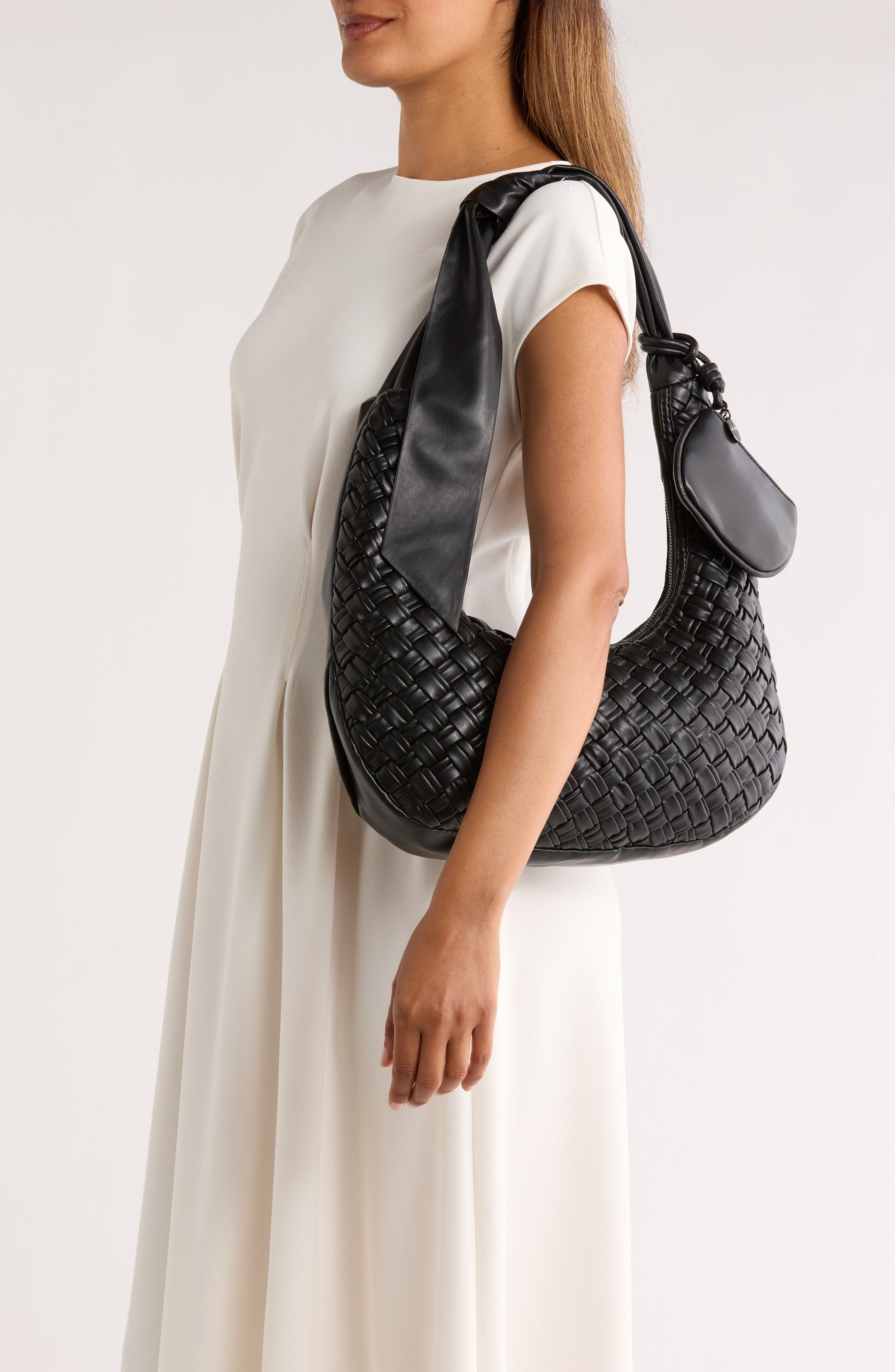 Steve Madden Ginger Woven Shoulder Bag, Alternate, color, Black