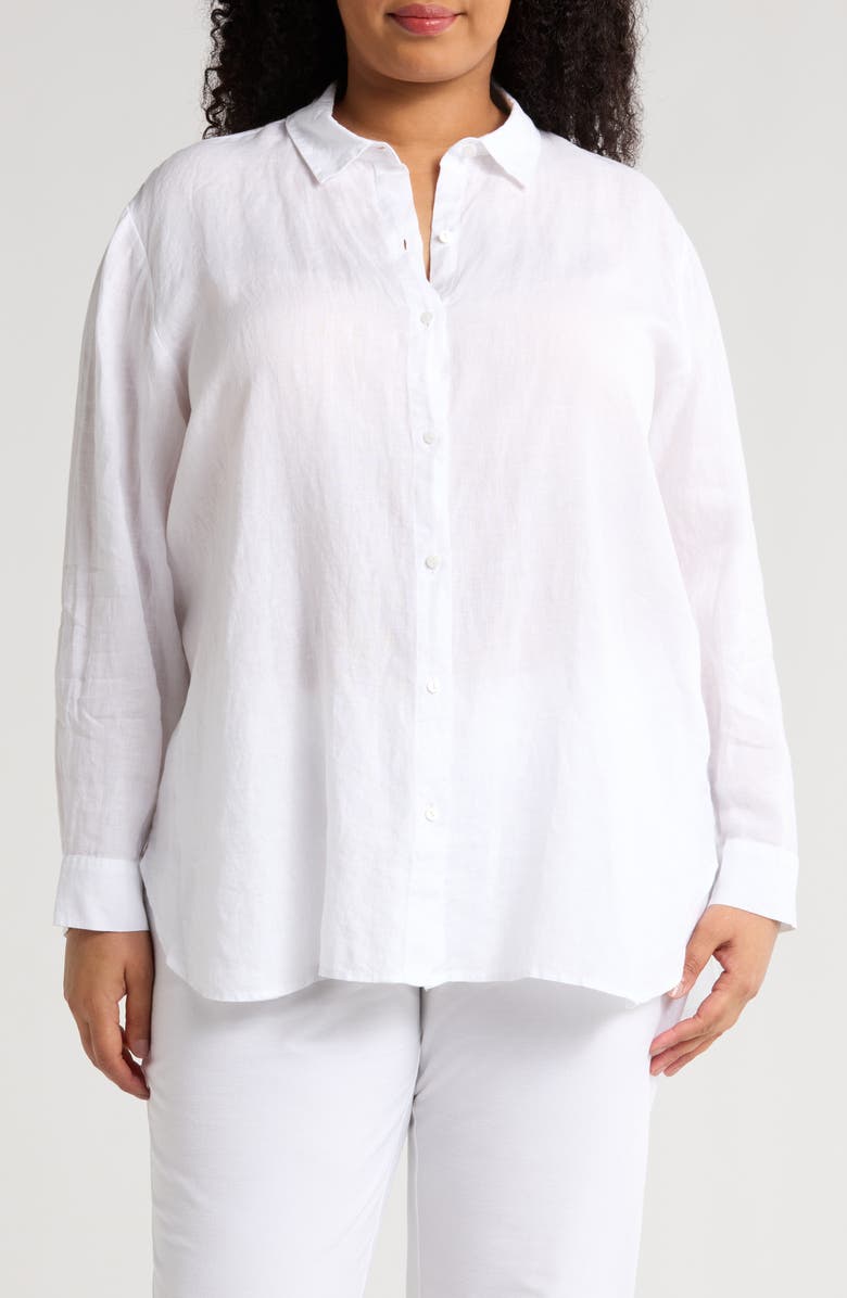 Eileen Fisher Classic Collar Organic Linen Button-Up Shirt, Main, color, 