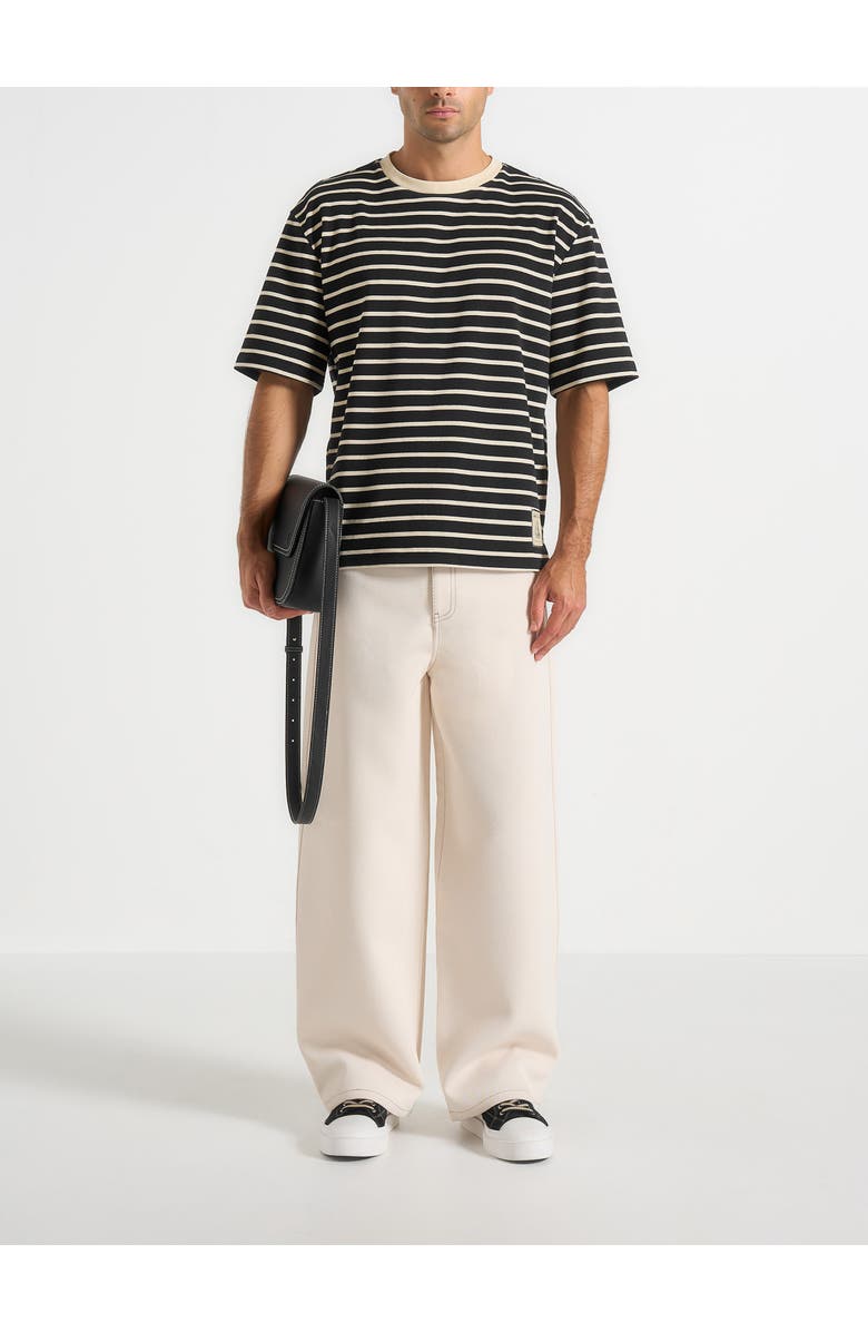 Manière De Voir Riley Unisex Striped Relaxed Fit Cotton T-Shirt, Alternate, color, Black/Cream