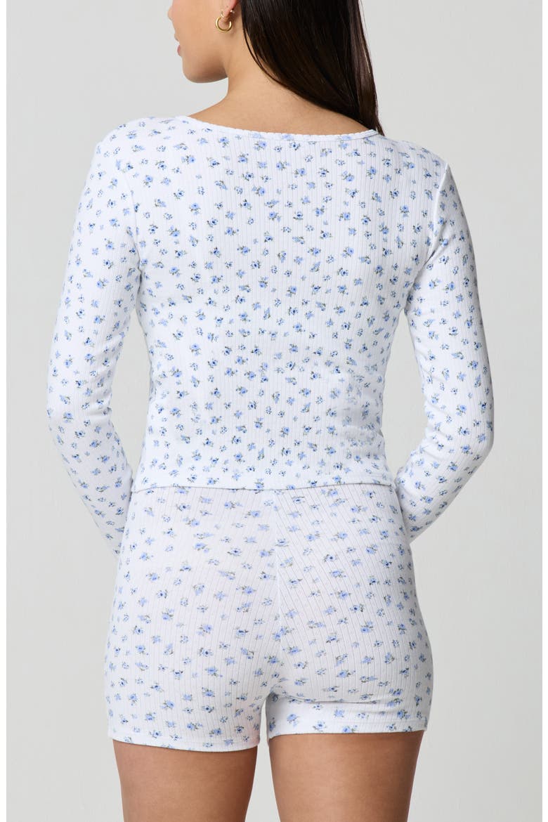 Ditsy Floral Button-Up Long Sleeve Crop Top, Alternate, color, PETIT JARDIN WHITE/ BLUE