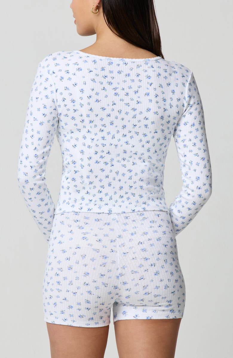 Florence by Mills Ditsy Floral Button-Up Long Sleeve Crop Top, Alternate, color, Petit Jardin White/ Blue